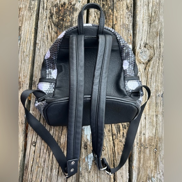 Disney Parks Loungefly Minnie Mouse Sequined Black White Polka Dot Mini Backpack - Picture 2 of 12